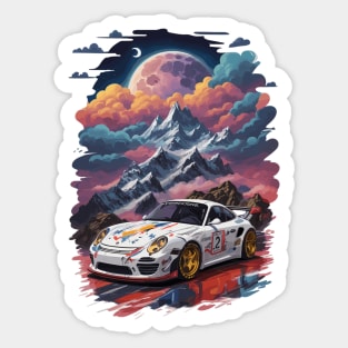 Vintage Racing Car Space Scene Sticker